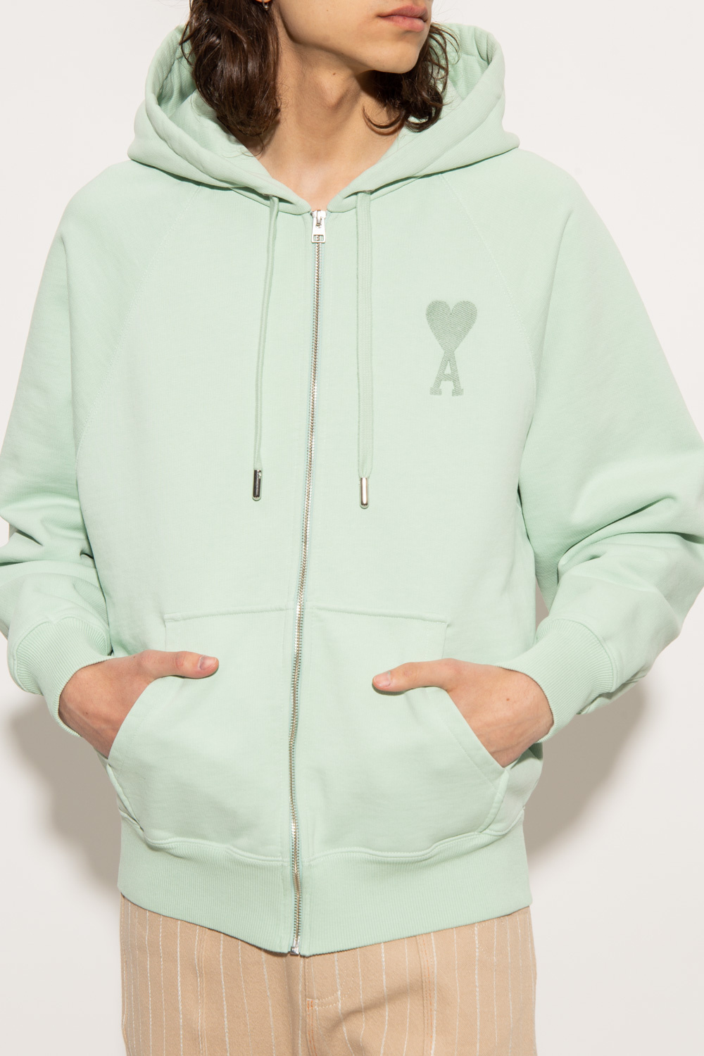 Green Hoodie with logo Ami Alexandre Mattiussi